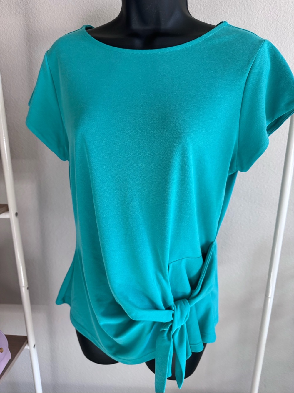 ON 34TH STREET Women's Teal Side-Tie Short Sleeve Blouse SZ MEDIUM